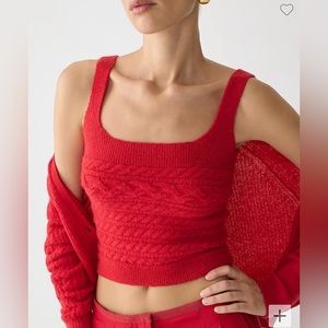 J Crew, Supersoft cropped cable-knit sweater-tank set, Classic Cardinal, XXS